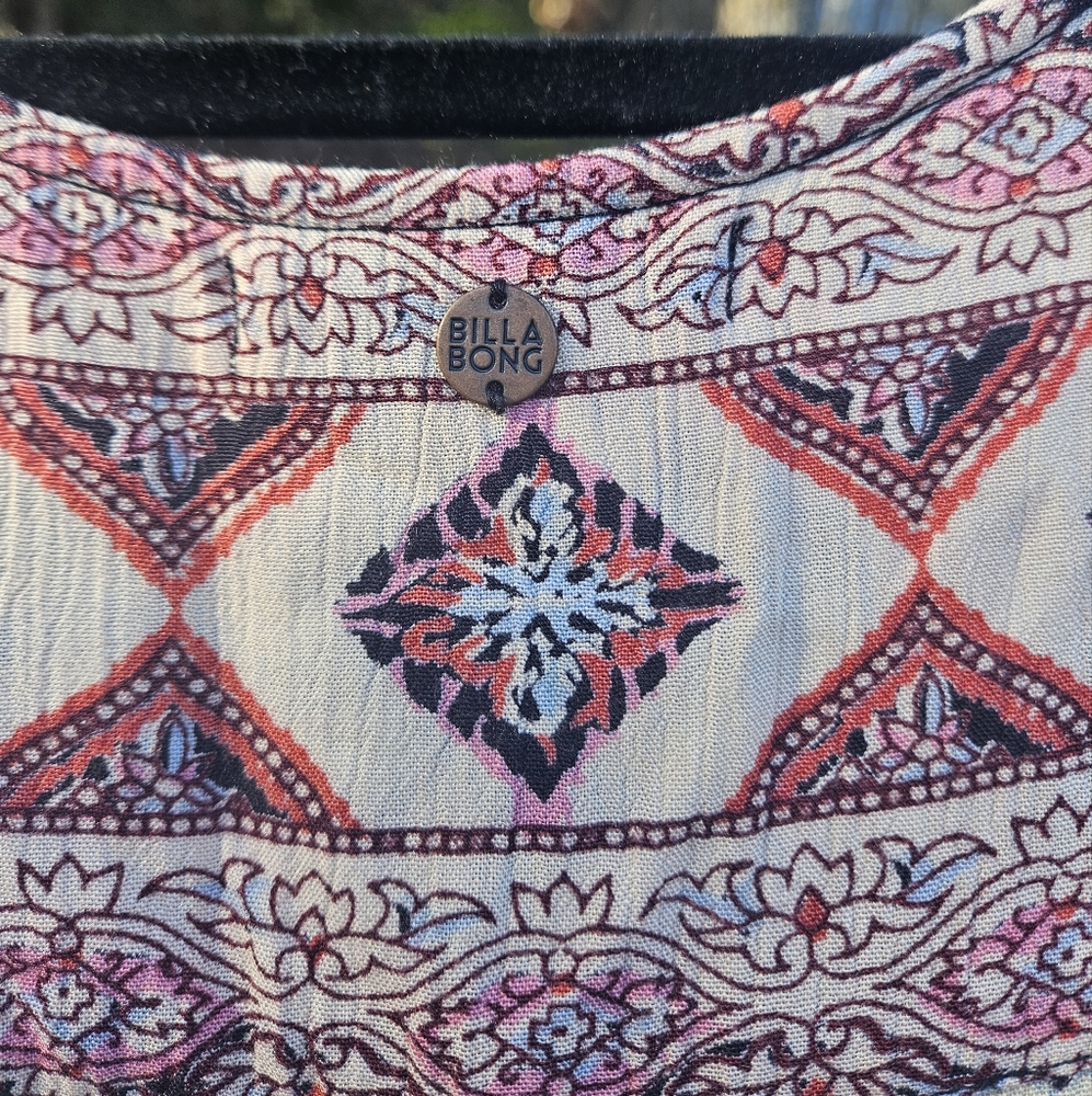 BILLABONG Floral Flowy Long Tunic Size Medium Pink Blue Tribal - Picture 5 of 8